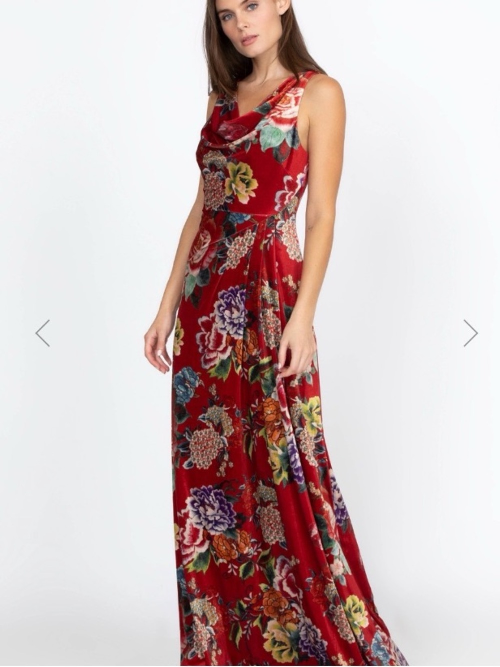 NWT Johnny Was Ryuu Flower Stretch Velvet maxi gown dress cowl neck sz 14